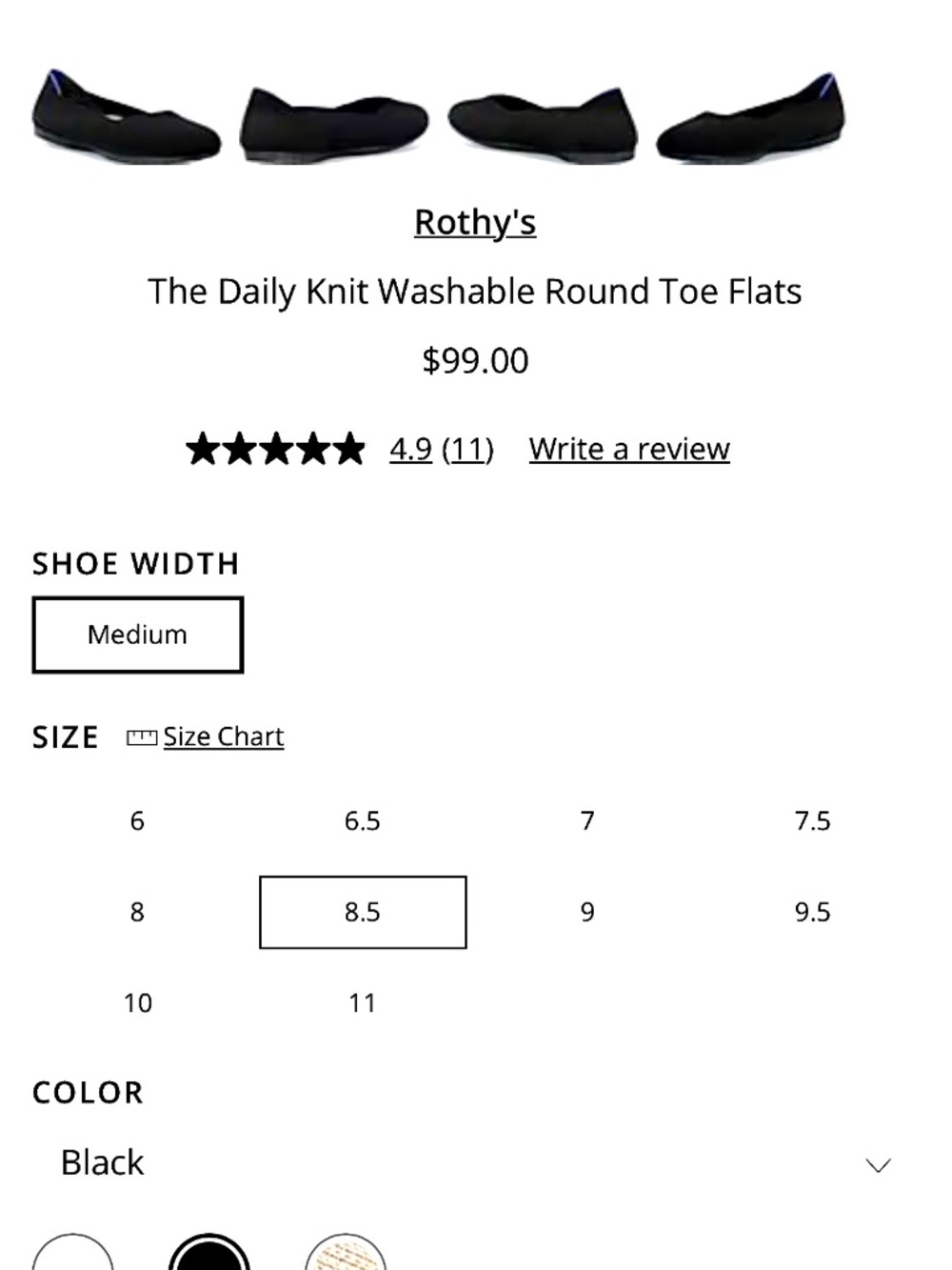Rothy’s The Daily Knit Washable Round Toe Flats 8.5